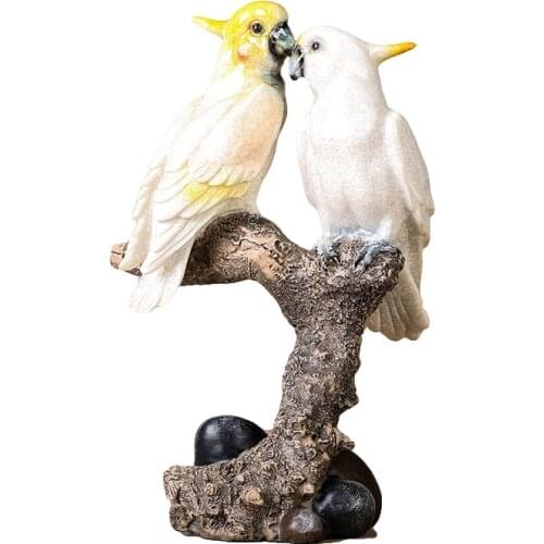 Romantic Parakeet Lovers Miniature Glassy Resin Couple Parrot Figure Craft Ornament Souvenir Valentines Day Gift Wedding Decor
