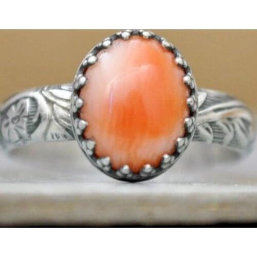 Luxury Women Oval Orange Zircon Antique Silver Color Wedding Band Rings for Bridal Jewelry Size 6-10