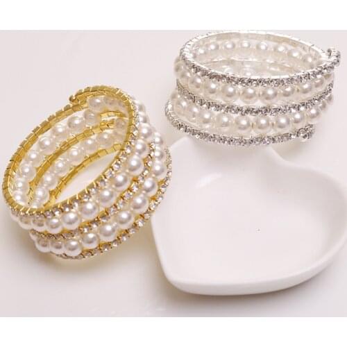 Luxury gold, silver, crystal and pearl bracelet fashion pearl multilayer bracelet bridal jewelry banquet gift jewelry