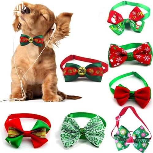 Christmas Adjustable Cat Dog Collar Pet Neck Strap Holiday Cats Dog Bow Tie Cat Puppy Cat Necklace Cat Dog Grooming Accessories