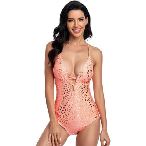 Sexy Women One Piece Swimsuit Female Halter Print Deep V Swimwear Brazilian Bathing Suits Bodysuit Beachwear Backless
