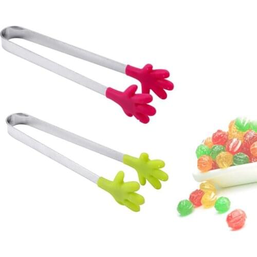 Salad Serving BBQ Tongs Stainless Steel Handle Utensil Creative Hand Shape Kitchen Cooking Tools Mini Silicone Food Clip