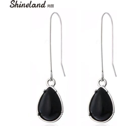 Shineland Hot Sale Fashion Jewelry Women Waterdrop Long Drop Earring trendy bijoux-Black Stone Earring Best Gift