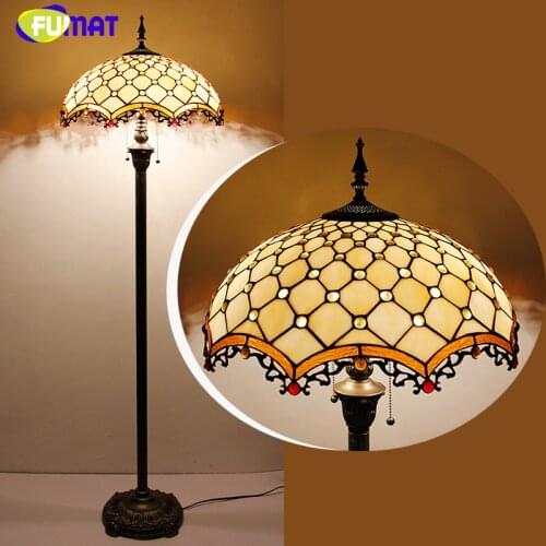 FUMAT Glass Art Floor Lamp Stained Glass Maple Leave Peacock Baroque Stand Lampe Living Room Hotel Bar Decor Light Fixtures