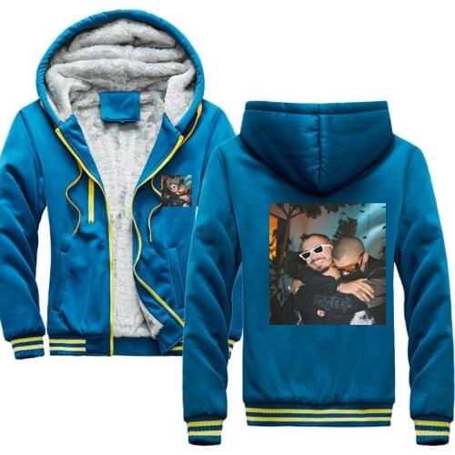 Winter Thick Hoodies Male Copia de J Balvin with Bad Bunny Anime Casual Mens Sportswear Streetwear Sweatshirts Men Jackets