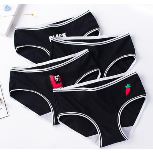 Sexy Black Series Sports Womens Cotton Panties Underwear Seamless Briefs Mid Rise Cute Print Panty Soft Comfort Lady Lingerie
