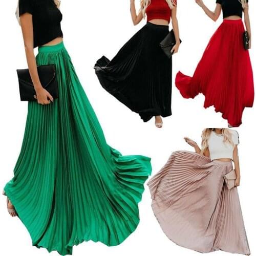 Womens Long Maxi Long skirt Chiffon Pleated Elastic Waist Evening Party Long skirt New