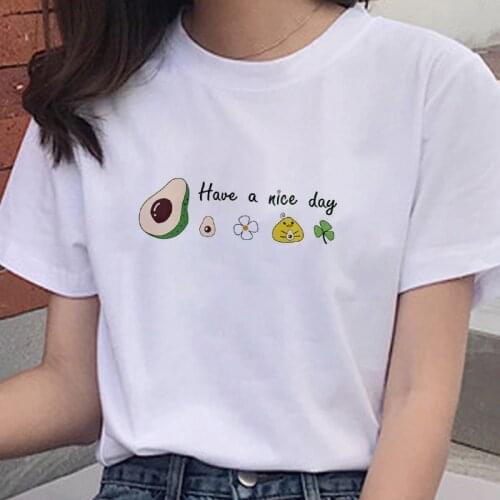 New Summer 2021 T shirt Women Harajuku Avocado Print Female Casual Fashion Tshirt Short Sleeve T-shirt White Tops Clothing