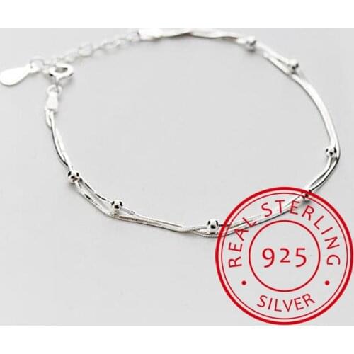 100% 925 Sterling Silver Double Round Beads Snake Bone Chain Bracelets & Bangles For Women Lady Fine Jewelry