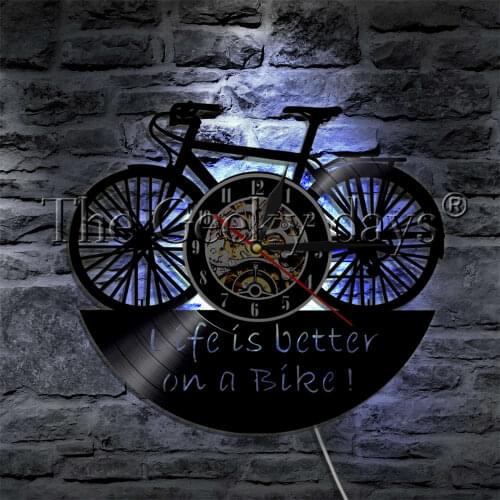 Life Is Better On A Bike Riders Motto LED Light Vinyl Clock Wall Clock With LED illumination Vintage Bike Color Change