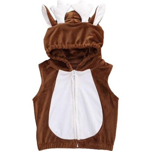 Winter Autumn Fashion Newborn Plush Vest Infant Toddler Baby Kid Sleeveless Cute 3D Antler Hooded Coat Zipper Up Christmas Vest