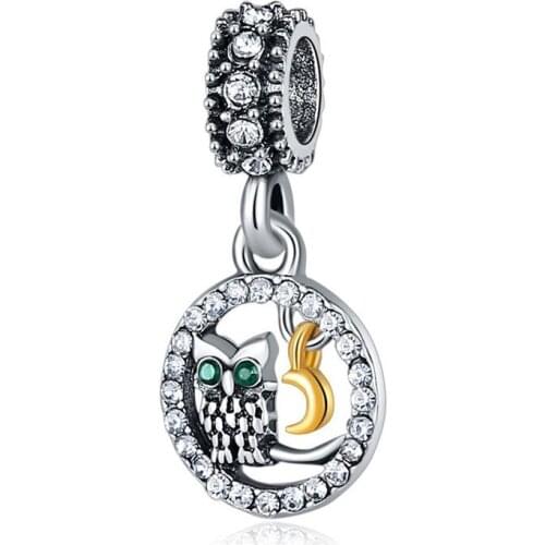 1Pcs New Cute Animal Owl Pendant DIY Beads Suitable for Original Pandora Charm Bracelet Ladies Jewelry Making Gifts