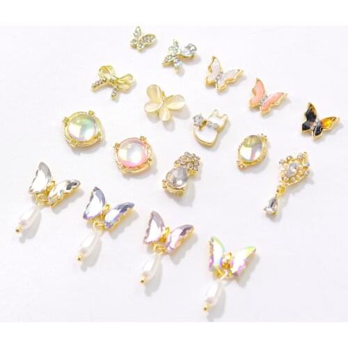 10Pcs Nail Zircon AB Color Crystals Rhinestones Charming Nail Butterfly/Round Pendant Charms Rhinestone DIY Nail Art Ornament M0