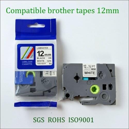 10PK TZe-S231 Compatible Strong Adhesive tze Label Tape for Brother TZe-S231 TZ-S231 TZ S231 Black on white(0.35'' 3/8" 9mm) 8m