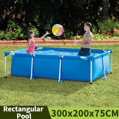 300x200x75CM Household Rectangular Pool Outdoor Garden Thickening Children Swimming Pool With Metal Frame Without Filter Pump