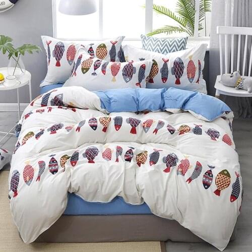 59 Fish bedding set Home Duvet cover set heart Cartoon bed set flat sheet 3/4pcs bed linen set super king Queen size bedclothes