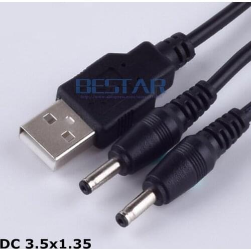 Black 1 in 2 out DC power plug USB A to dual double 2 DC 3.5 mm x 1.35 mm 3.5x1.35mm Barrel Jack male charging Power Cable 1m 2A