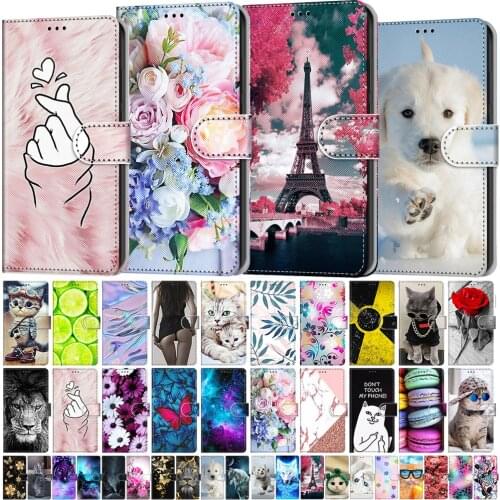Kids Etui Card Holder Wallet Flip Case For Samsung Galaxy A01 A02 A02S M02S M02 Flower Cat Butterfly Pattern Phone Book Cover