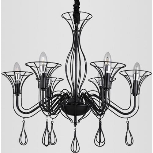 European rustic chandelier iron LED minimalism chandelier droplight foyer dinning living room black LED candle chandelier
