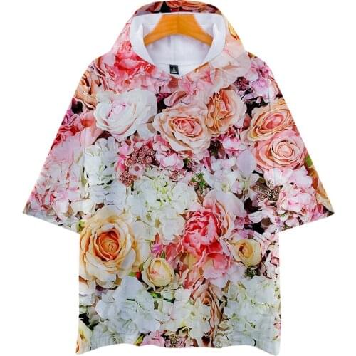 Classic New Men/Women Hip Hop Hooded T-shirt 3D Print Colorful Flowers Rose Flower Chrysanthemum T shirt Short Sleeve Sport Tops
