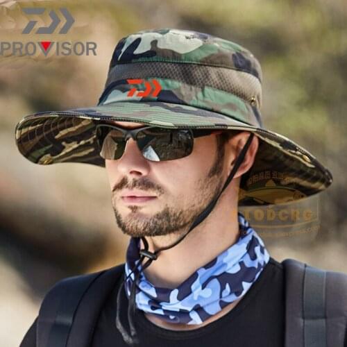 Camouflage Mesh Breathable Dawa Hat 2021 Men Leisure Jungle Round Side Outdoor Climbing Big Brim Sunscreen Fishing Hat