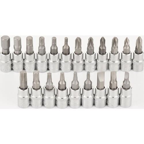 21pcs Torx Bit Socket Set Household Repair Tools 1/4" Drive Sockets Wrench Head Hex Torx Slotted Phillips Pozidriv Bits