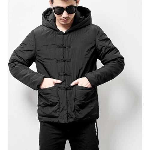 Bomber Winter Jacket Chinese Style Man Parka Vintage Coat Male Short Cotton Padded Solid Thicken Warm Coats Jackets Outerwear