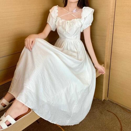 Summer Sweet Girl French Courtly Style Gentle Vintage White Fairy Dress Mori Girl Square Collar Niche Design Elegant Woman Dress