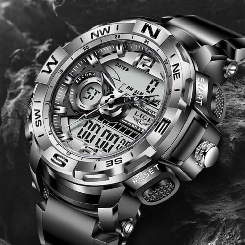 LIGE 2021 Men Watch Top Brand Luxury Fashion Dual Display Wristwatch Analog Digital Sports Waterproof Clock Relogio Masculino