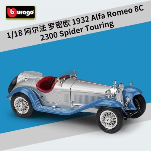 1:18 Bburago 1932 Alfa Romeo 8C 2300 SPIDER TOURING Alloy Model Car Static Metal Model Vehicles
