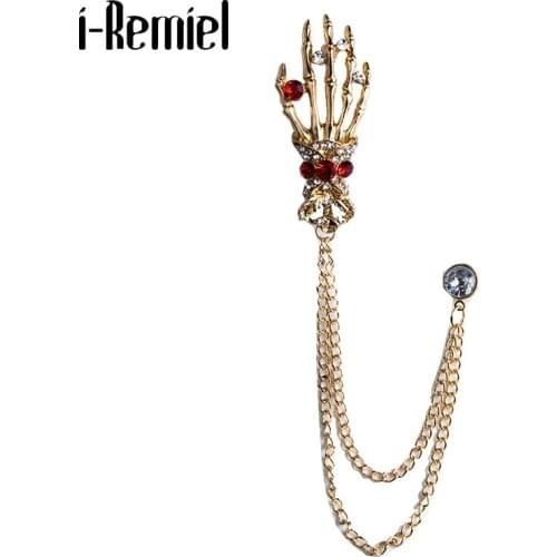 Punk Pickpocket Brooch Rhinestone Tassel Chain Collar Pin Mens Suit Badge Brooches Jewelry Luxury Gifts for Women Accessories