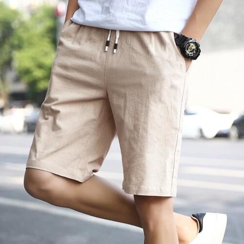 2021 Mens Summer New Cotton and Linen Breathable Shorts Teenagers Lace up All-Match Fashion Loose Casual Shorts