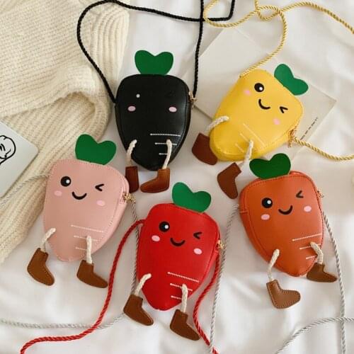 New Lovely Baby Girls Kids Mini Shoulder Bag Crossbody Bags Carrot Pattern Cute PU Leather Wallet Purse Small Bags