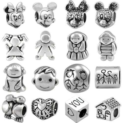 Wholesale 100 Pieces ,Boy Girl Minnie Bead Fit Pandora Beads Charm Bracelet For Women Jewelry Making SPB177
