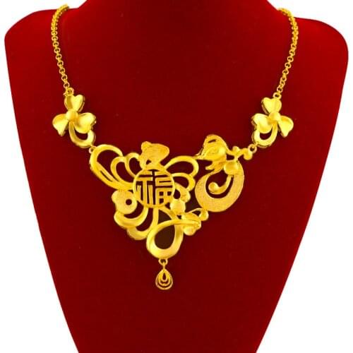 Classical 24K Yellow Gold Necklace For Women Elegant Bird Shape Wedding Bridal Pendant Necklace Male Chain Fine Jewelry Gifts