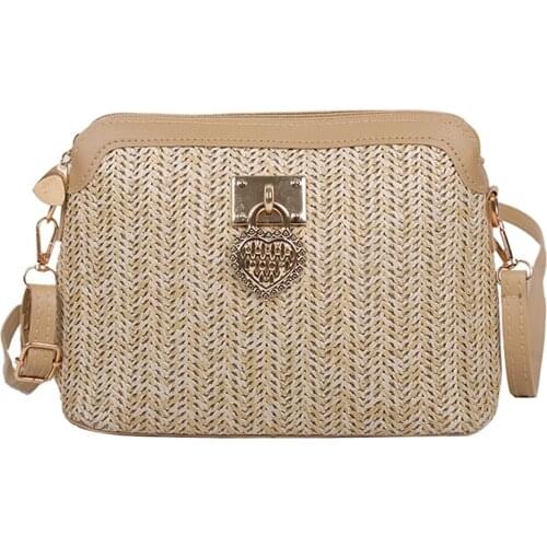 Casual Chains Straw Bucket Bags 2021 Women Summer Messenger Bag Rattan Bags Beach Lady Travel Purses and Handbags Shoulder Bag