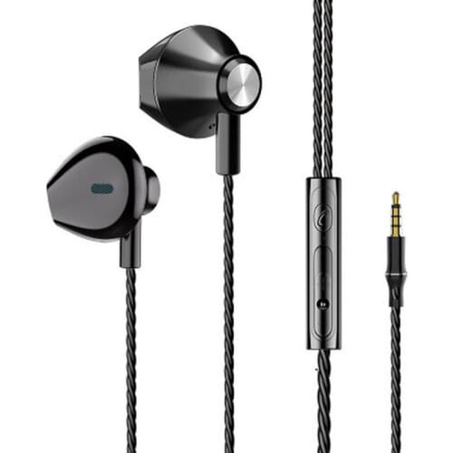 Wired In Ear Earphones Wire Control Sport Headset Black Earphones Bass Headset Elbow Plug Mobile Gaming Movie Earbud with Mic