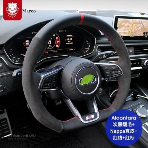 Real Alcantara For Audi S3 S5 S7 A5 A5 A7 S6 TT R8 Q3 Q5 Q6 Q7 Black steering wheel cover hand-Stitch Grip Car parts accessories
