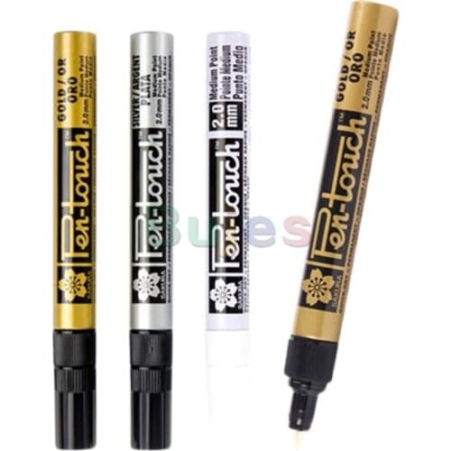 Sakura Fine Pentouch Calligrapher Paint Marker, 0.7mm, 1.0mm, 2.0mm,Gold, Silver, Copper and White,Chemically Stable, Waterproof