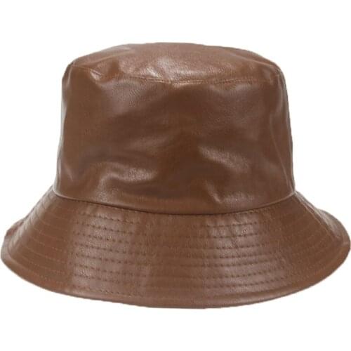 Bucket hat fishermen PU leather flat top summer women hat khaki coffee black outdoor hip hop men sun hat gorras hombre de marca