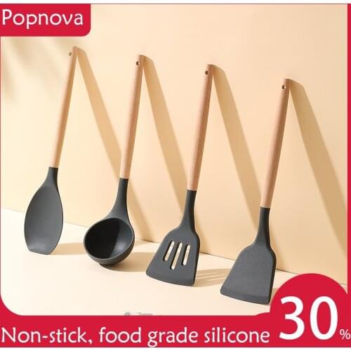 Silicone Cooking Utensils Wooden Handle Food Grade Silicone Spatula Spoon Turner Soup Ladle Non-Stick Cookware Kitchen Tools