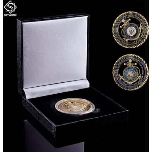 USA Challenge Coin Military US Navy Emblem Core Copper Hollow Coin Medal of Courage Commitment Collectible Coin W/ Box