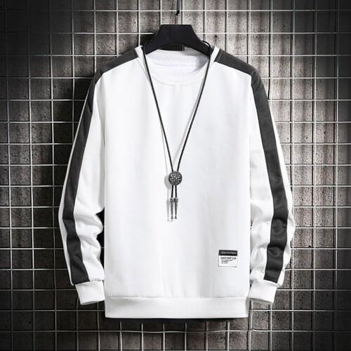 2021 New Harajuku Sweatshirts Men Fashion Hoodie Loose Mens Casual Pullover O-Neck Solid Patchwork Sweatshirt Hip Hop Streetwear