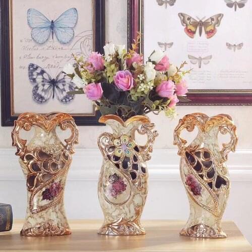 Simple European Style Encrusted Vase Table Top Flower Golden Luxury Vases Ornament Modern Home Decoration Accessories