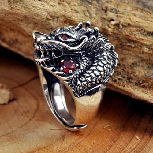 S925 Vintage Thai Silver Faucet Ring Personality Domineering Mens Ring Trendy Oversized Index Finger Opening Ring