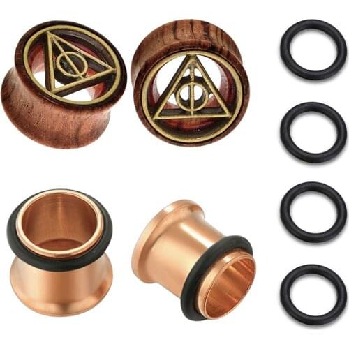 Screwed Ear Tunnles & Vintage Natural Wood Ear Plugs Gauges for Ears Gauge Stretcher Piercing with 4pcs Rubber O-Rings