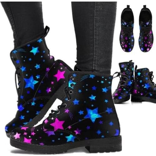 Women Lace Up Ankle Boots Females Leather Grattifi Pattern Round Toe Flat Platform Ladies Casual Fashion Shoes Plus Size 35-43