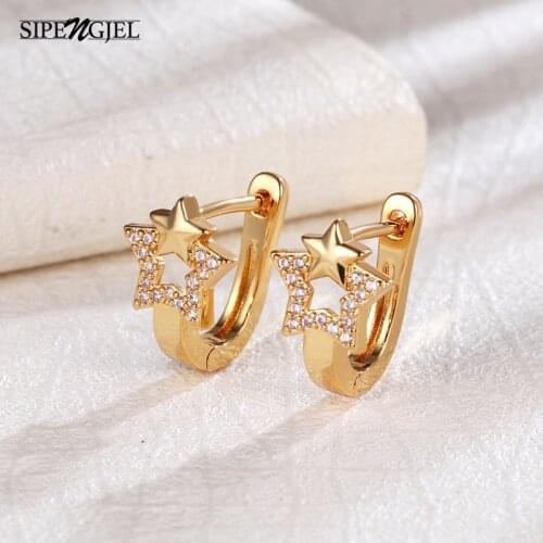 SIPENGJEL Fashion Geometric Star Small Hoop Earrings Punk Metal Oval Earrings For Women Jewelry Gift 2021