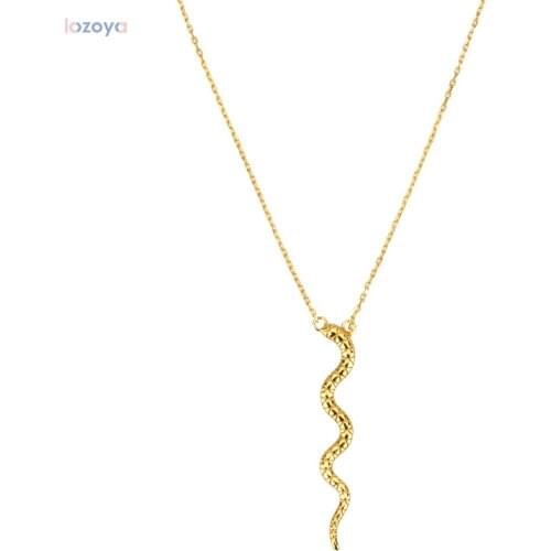 LOZOYA 925 Sterling Silver Gold Snake Pendant Women Luxury Long Chain Animal Special Rock Punk Jewelry European Statement