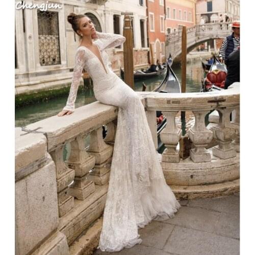 Chengjun Deep V Neck Bridal High Quality Backless Mermaid Sexy Wedding Dress